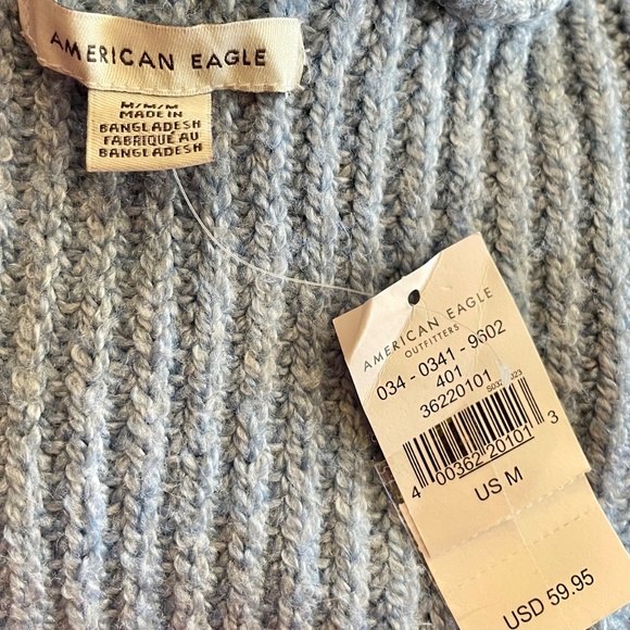 NWT American Eagle Cozy Blue Knit Hoodie Size Medium - Picture 5 of 10